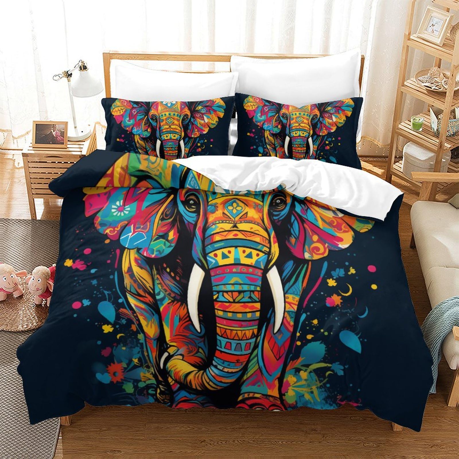 Housse de couette éléphant 260x220 parure de lit enfant fille ado avec fermeture éclair