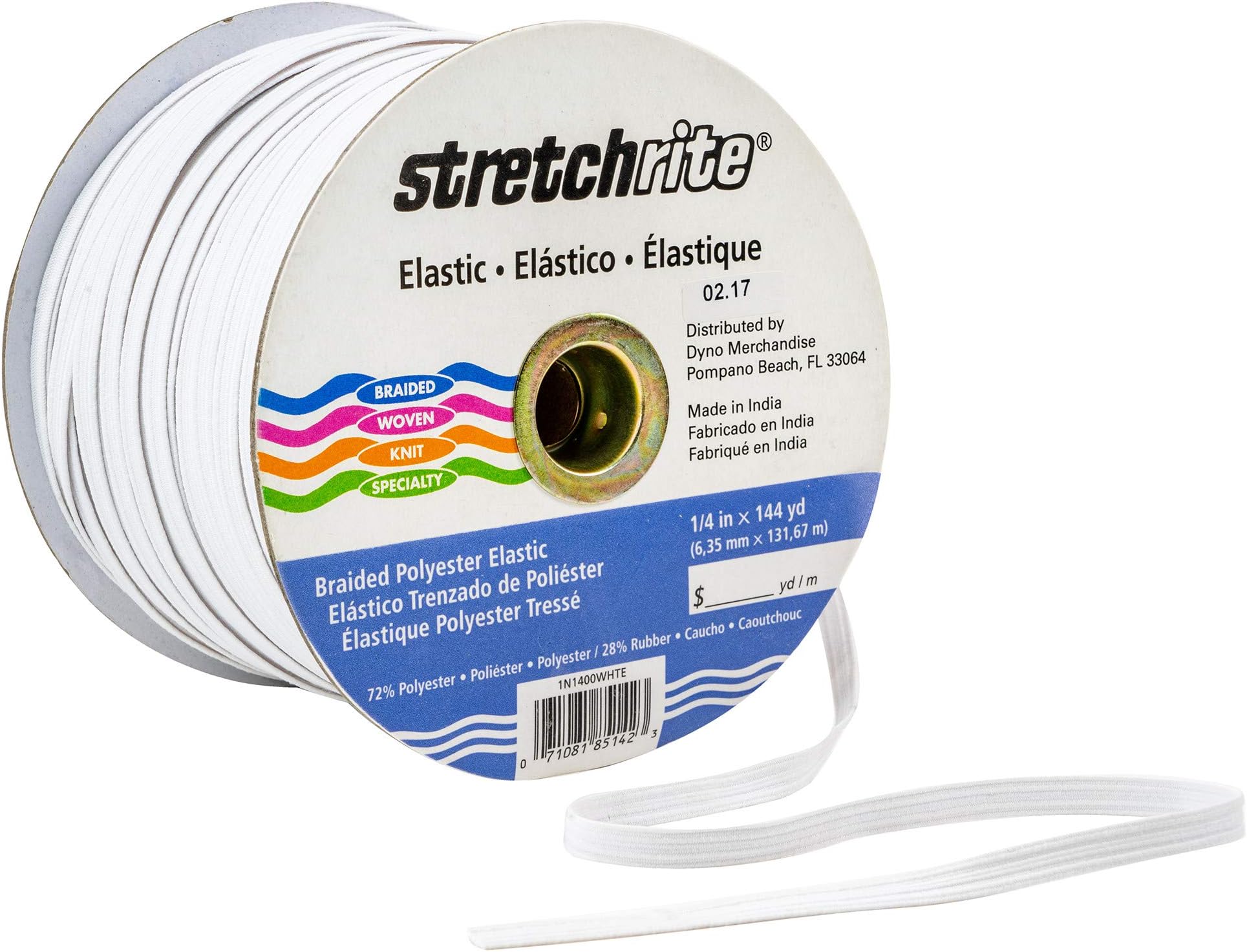 Stretchrite 1/4 Inch Braided Polyester Elastic for Sewing and Crafting, 1/4-Inch by 144-Yards, White