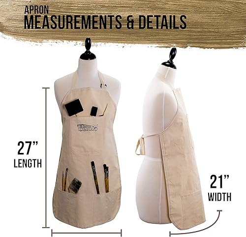 Miniatura 3 de U.S. Art Supply Delantal de artista ajustable de lona grande - Tamaño 27" x 21"