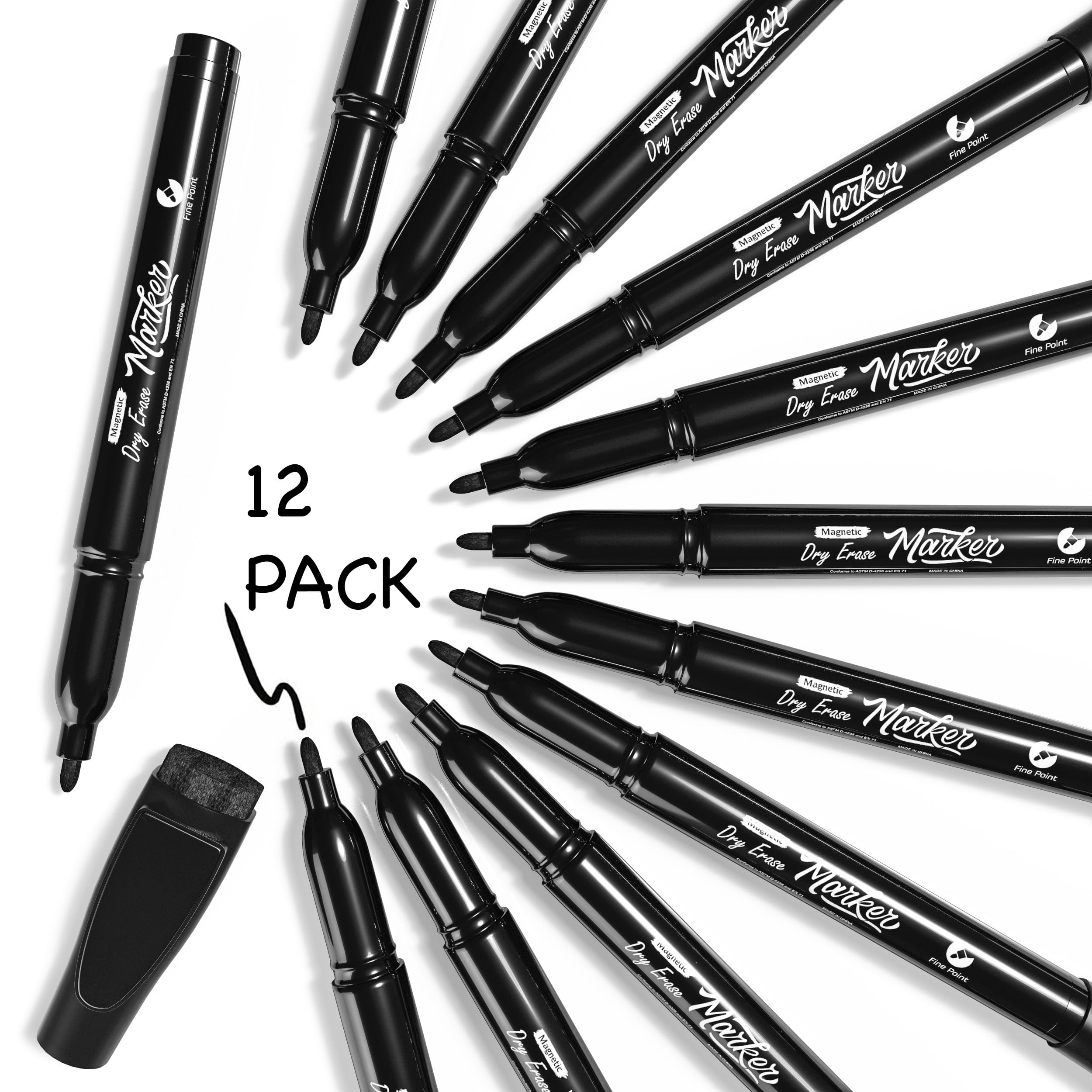 Scribbledo Whiteboard-Marker, magnetisch, trocken abwischbar, feine Spitze, mit Radiergummi, dünn, geruchsarm, dünne Whiteboard-Marker für Erwachsene, Studenten, Lehrer, Kinder, Kunst, Zuhause, Schule