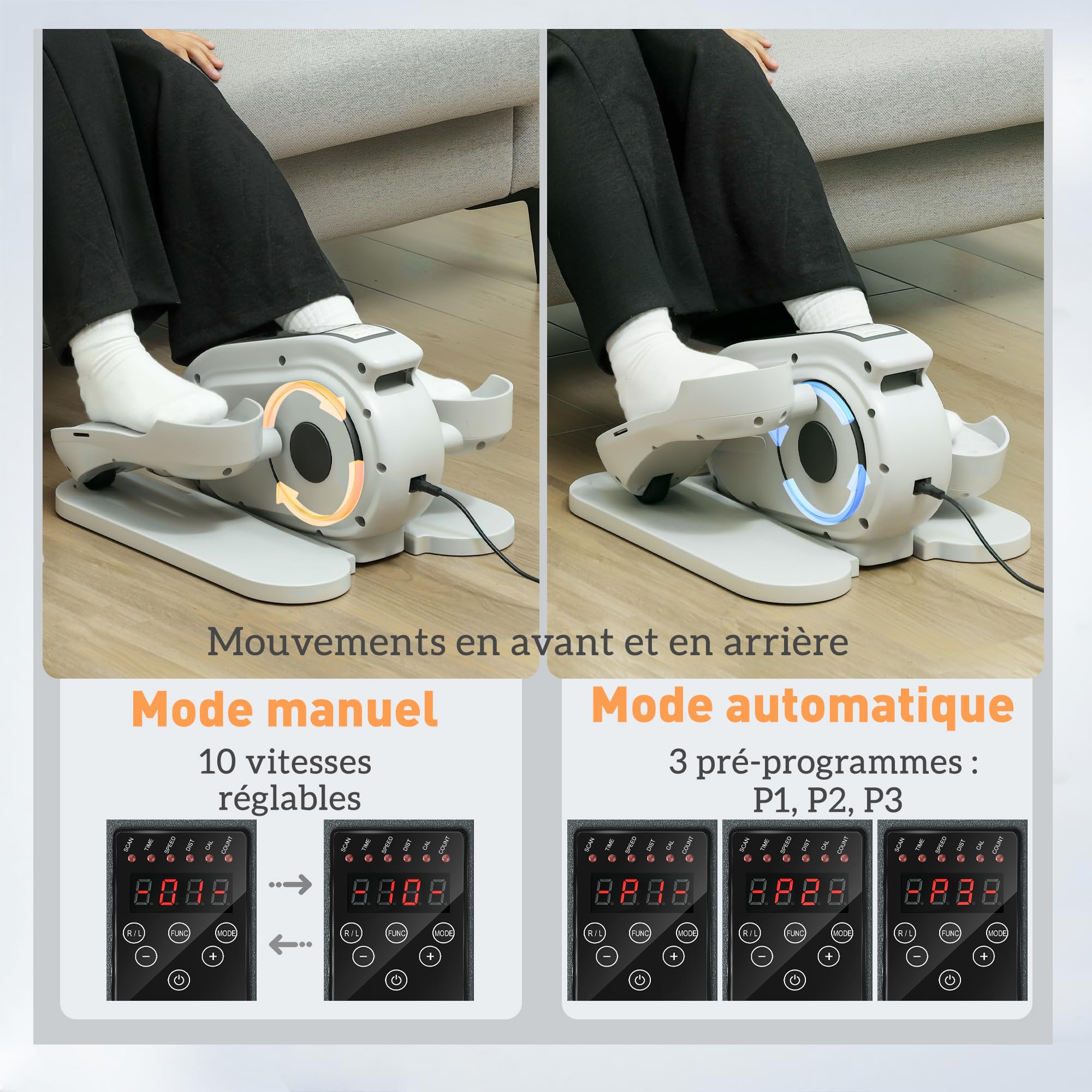 SPORTNOW Pedalier d'appartement, plliptique de Bureau, Mini vélo elliptique électrique avec écran LCD, télécommande et 10 Vitesses réglables, Silencieux et Portable pour Les Seniors, Blanc