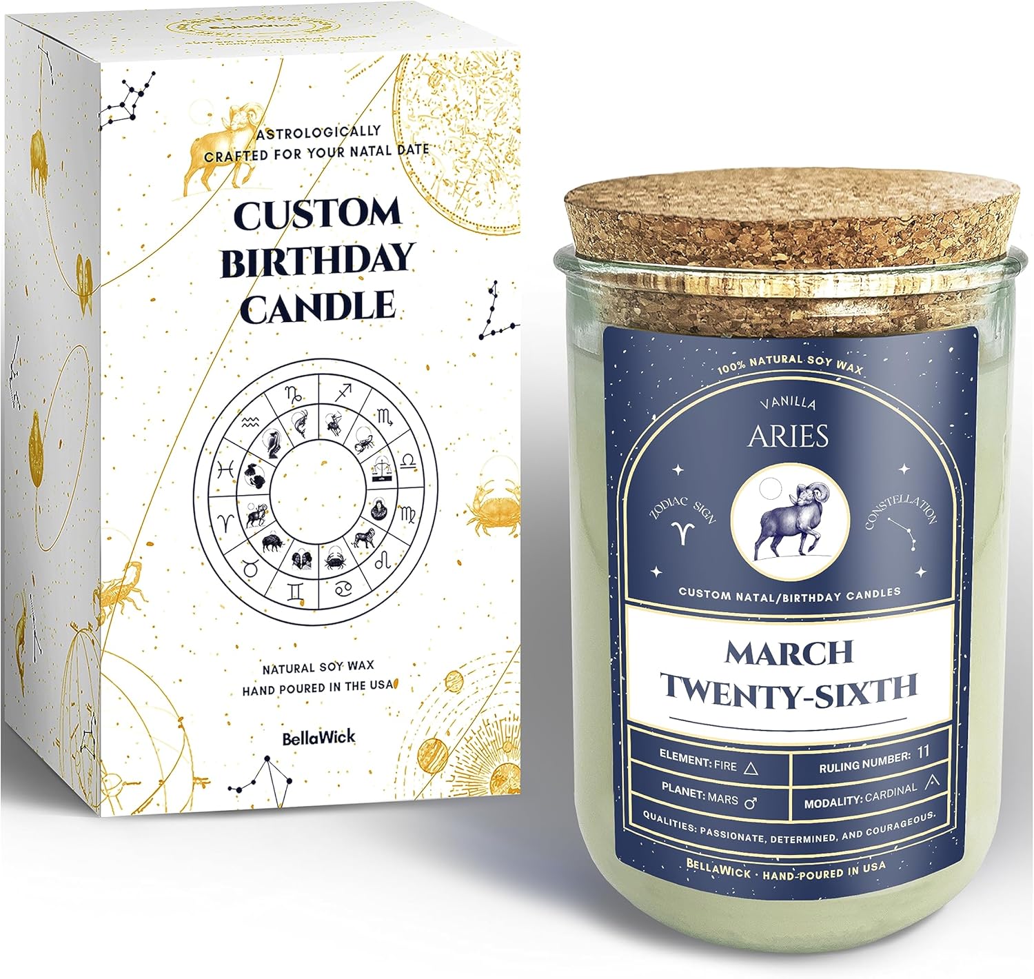 Birthday Candles - Custom Birthdate Astrological Zodiac Scented Candles. Astrology Gifts. All Natural Soy Wax. 75+ Hour Burn Time. Made in USA - March 26