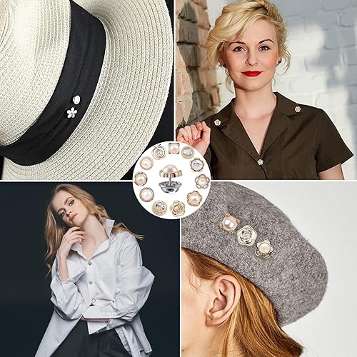 Miniatura 5 de 70 piezas de broche de perlas, pines de cuello de chal para suéter y sombrero, broches dobles de perlas de imitación para mujer, botones de