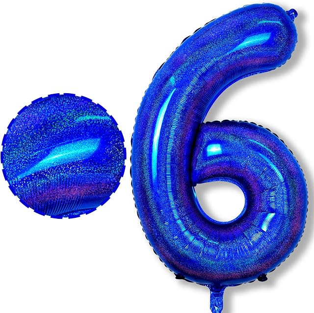 6 Year Old Birthday Balloons, Self Inflating Navy Royal Blue Giant Number 6 Balloons, Dark Blue Globos Azul Iridescent 40 Inch 6 Balloons for Boys 6th Birthday Anniversary Party Decoration Supplies