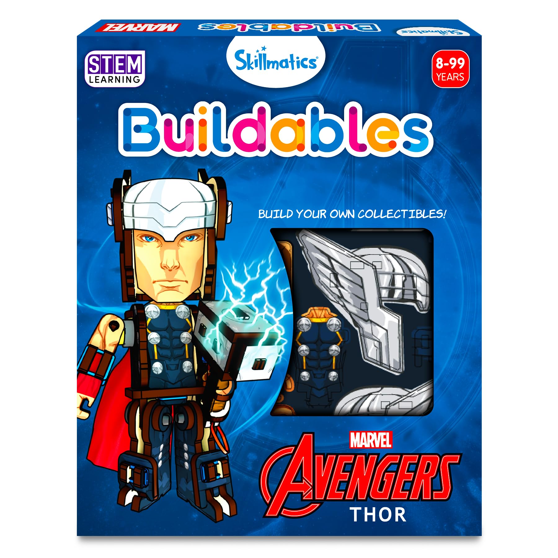 Skillmatics Kid Marvel Stem Building Blocks Toy - Buildables Thor, Gifts for Ages 8 & Up, DIY Action Toy Figures & Collectibles,Multicolor, Pack of 55