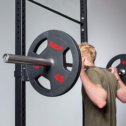 Miniatura 2 de REP FITNESS - Placas olímpicas con revestimiento de goma, diseño actualizado, pesas olímpicas de triple agarre, se venden en pares y juegos..