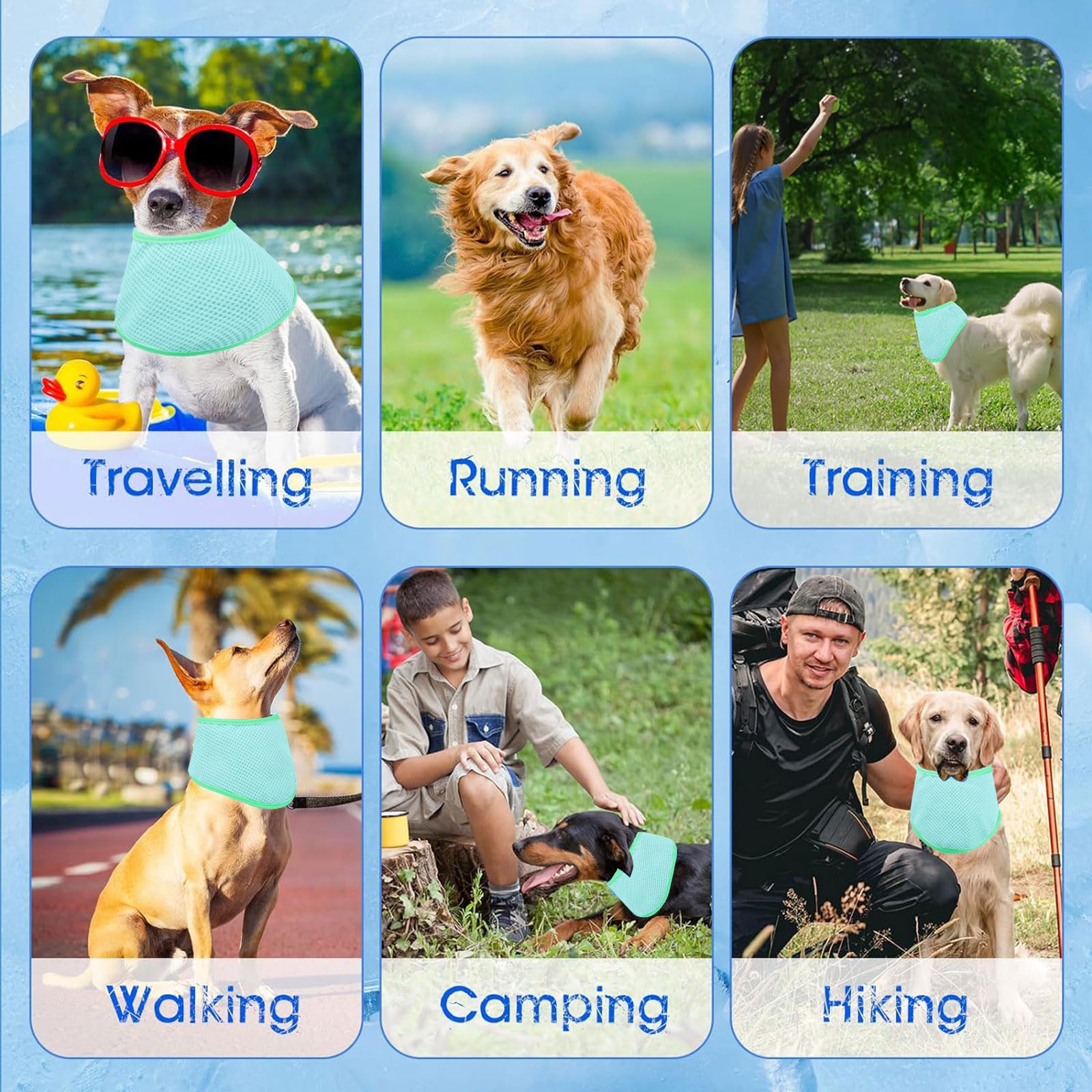 Kühlendes Halstuch, atmungsaktives Haustier-Kühlhalsband für Hunde, sofortiges Chill-Out-Haustier-Schal, Sommer, Outdoor, Eishals-Kühler (Grün + Rosa, L)