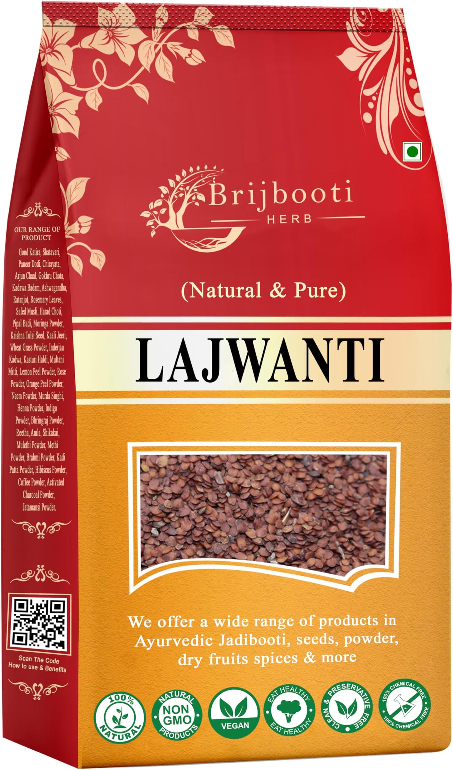 BIRJU MAHAVIR Lajwanti/Chui Mui/Mimosa Pudica Seed (400 g), Natural (BMKB-66)