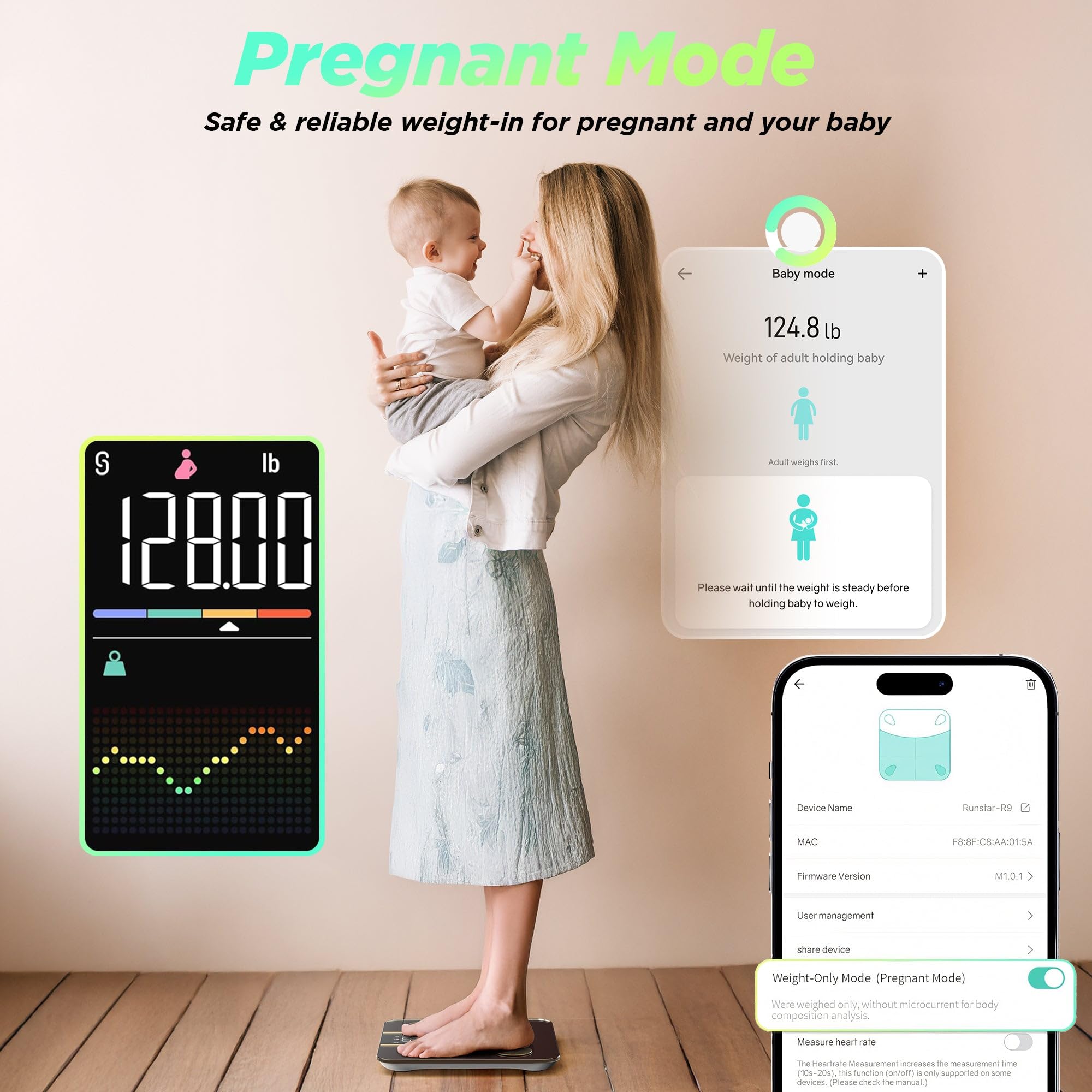RunSTAR Báscula de Baño Inteligente con Pantalla VA 8 en 1, Báscula Digital de Baño de Alta Precisión para Peso Corporal, Frecuencia Cardíaca, IMC, Grasa Corporal 22 Métricas, APP de Sincronización