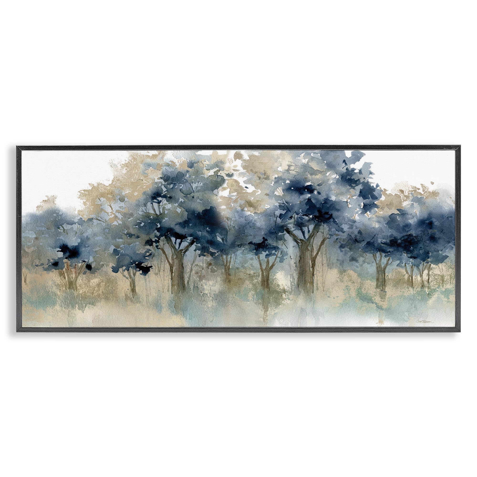 Stupell Industries Midnight Black (Textured) 'Indigo Woodland Watercolor Study'| Framed Giclee Art