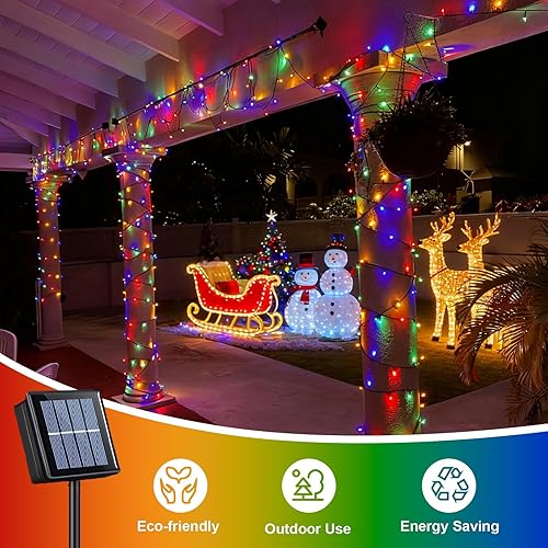 Miniatura 4 de QITONG Paquete de 2 luces solares de Navidad multicolor, cada cadena de 200 luces LED solares de 66 pies para exteriores, impermeable, 8 modos de