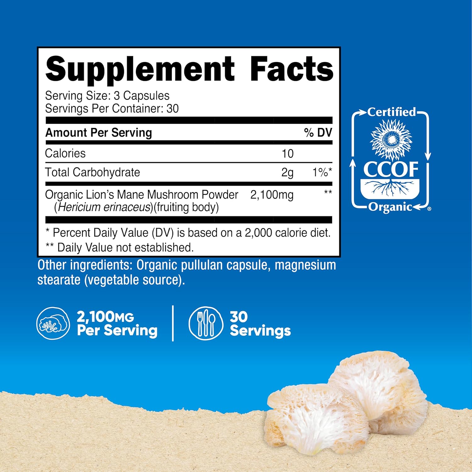 Nutricost Lion's Mane Mushroom Capsules 2100mg, 30 Servings - CCOF Certified Made with Organic, Vegetarian, Gluten Free, 700mg Per Capsule, 90 Capsules