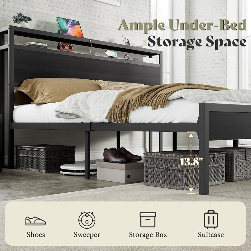 AMERLIFE Queen Size Platform Bed Frame with Charging Station image 4