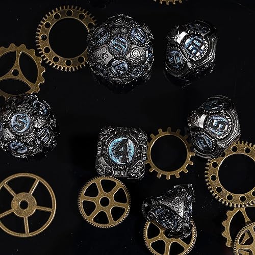 Miniatura 3 de Juego de dados de metal D&D, 7 dados DND con bolsa de dados de regalo para juegos de rol DND Dungeons and Dragons (negro níquel azul)