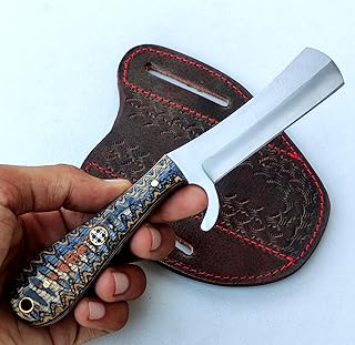 Handmade Bull Cutter Knife with Leather Sheath, 7 inch 440c Steel Cowboy Knife with Pancake Sheath Fixed Blade Knife Full Tang 3761 (Multi) - JNR Traders