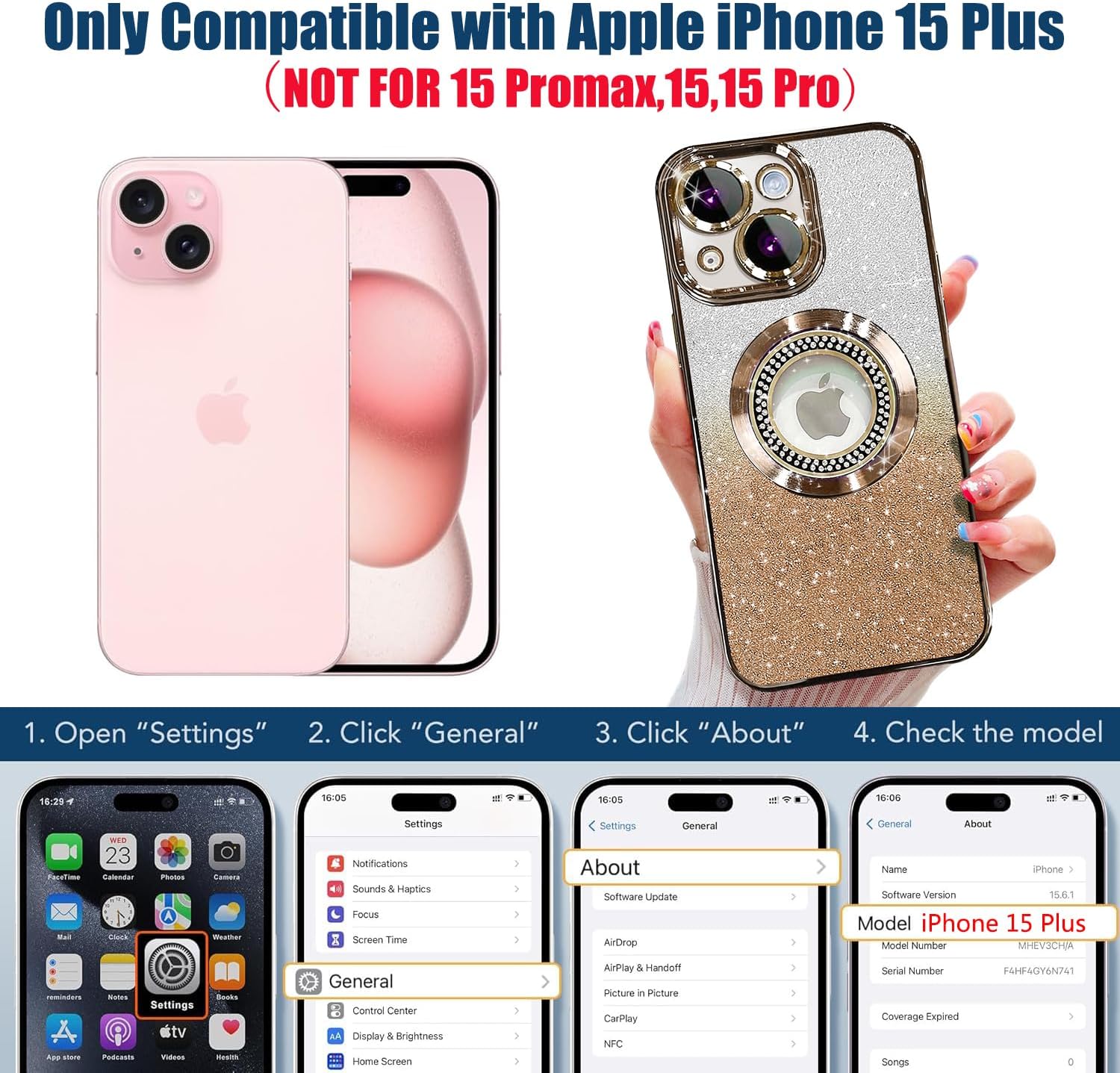 Misscase for iPhone 15 Plus Magnetic Glitter Case Compatible with MagSafe,Full Protection Slim Shockproof Anti-Scratch Case with Camera Lens Protector Logo View Dust-Proof Net for Women Gold image 2