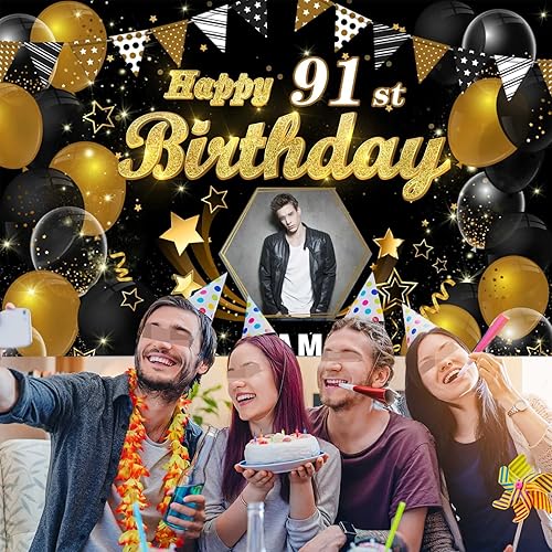 Vista 38 de Cartel personalizado de decoración de cumpleaños 91 con temática de castillo y princesa, pancarta de tela personalizada para suministros de fiesta