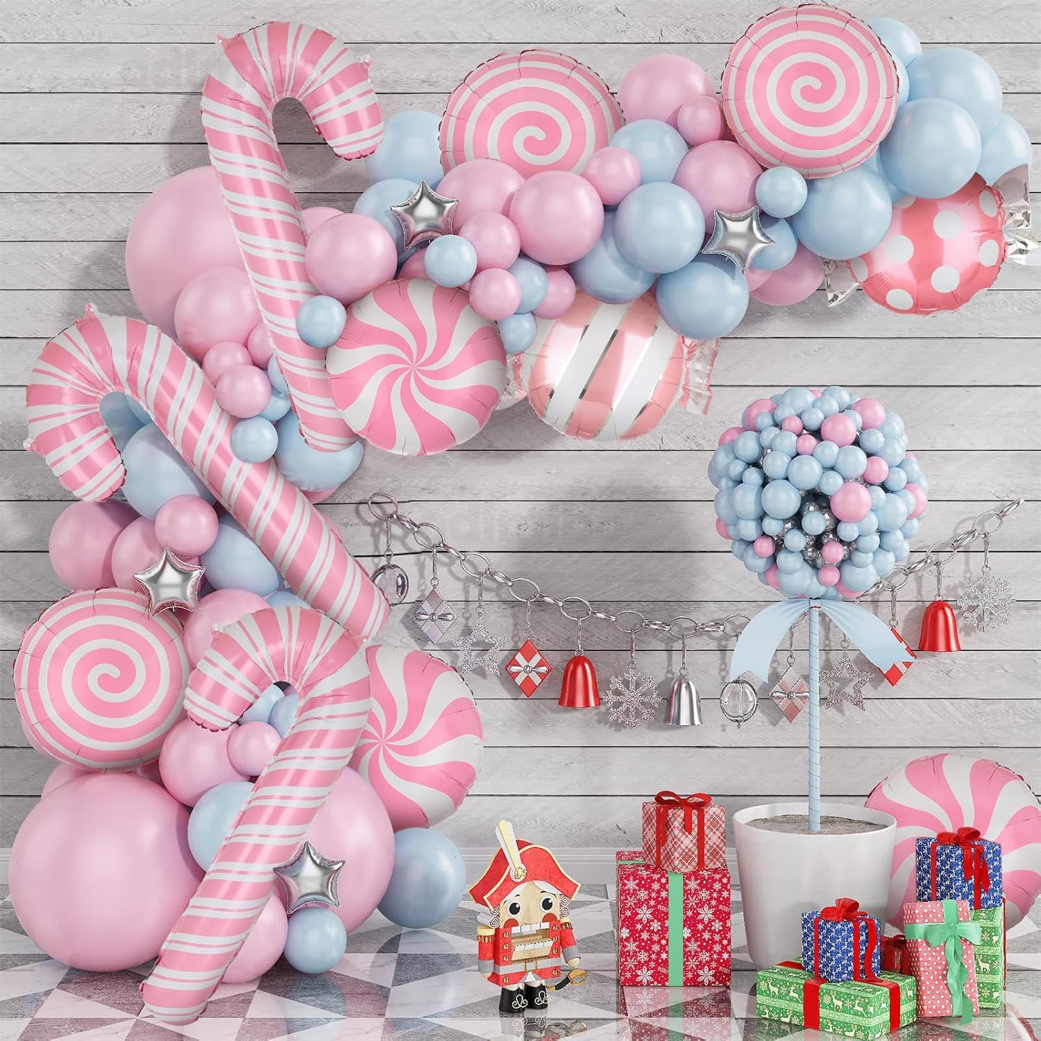 22Pcs Christmas Candy Cane Foil Balloons Pink Peppermint Xmas Balloon Swirl Mylar Bow Candyland Balloon Candies Theme Decoration Birthday Party Supplies - Image 3