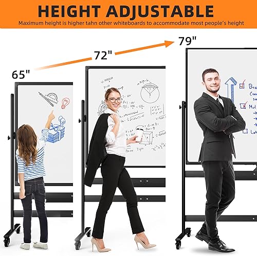 Miniatura 5 de Pizarra blanca rodante, pizarra blanca de 48 x 60 pulgadas con soportes movibles de borrado en seco sobre ruedas, pizarra blanca grande de doble