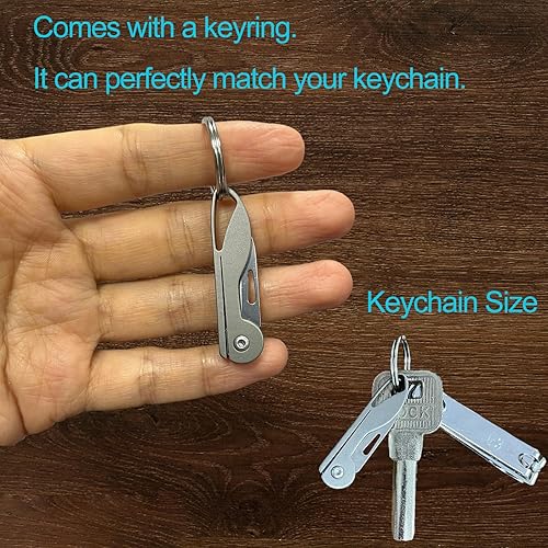 Miniatura 5 de Llavero pequeño de aleación de titanio, mini cuchillo de bolsillo plegable, cortador de caja EDC, pequeño regalo para mujeres y hombres (mango de