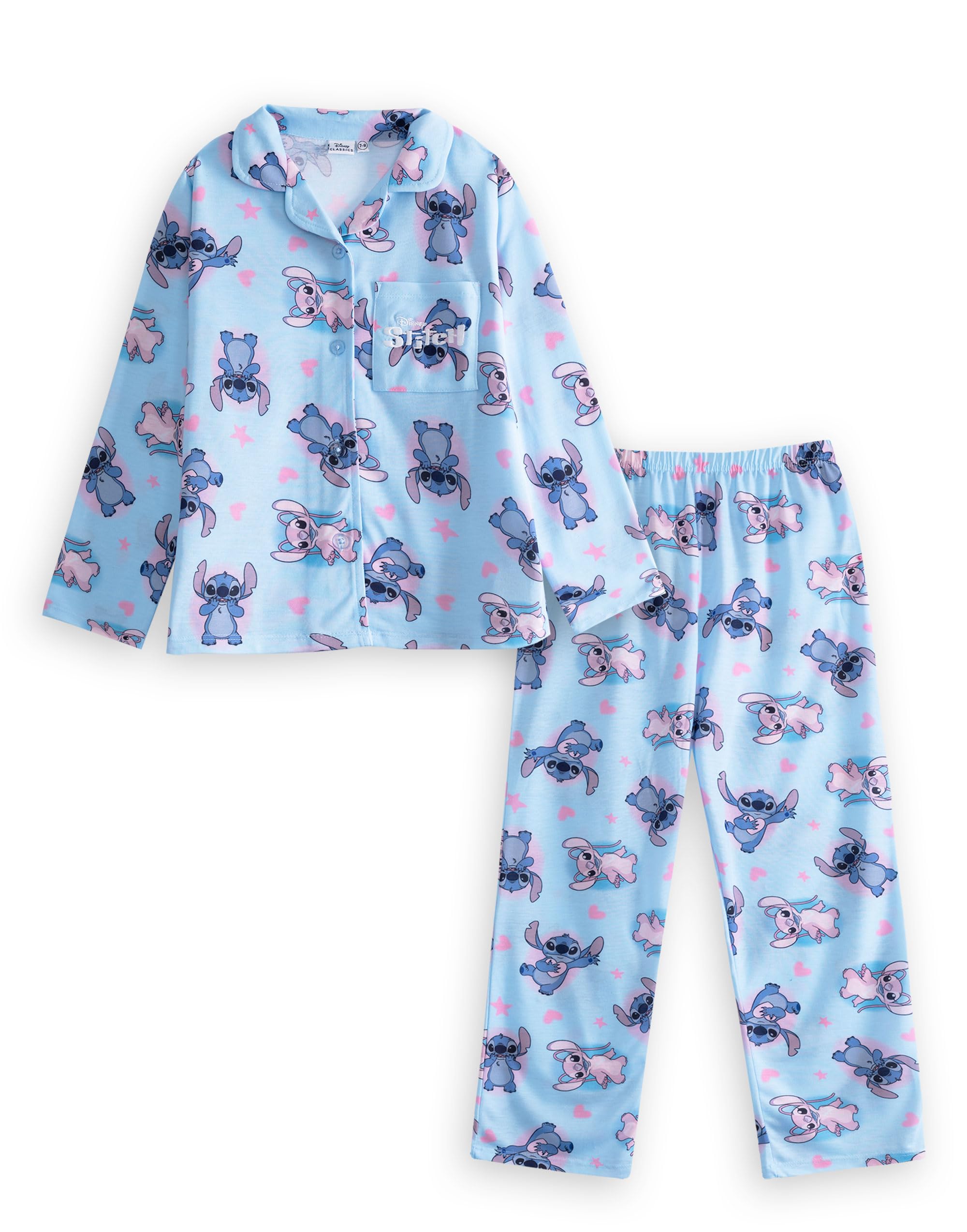Vanilla Underground Girls Blue Disney Lilo & Stitch Character Long Sleeve Long Leg Pyjama Set - 9-10 Years