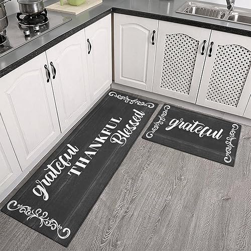 Miniatura 68 de Juego de 2 tapetes de cocina Thankful para cocinar, antideslizantes, impermeables, de pie para cocina, de 17 x 30 + 17 x 47 pulgadas, beige