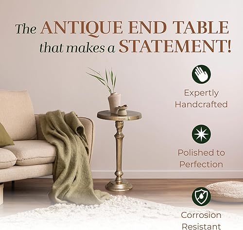 Miniatura 5 de OBJET D'ART Mesas auxiliares pequeñas redondas doradas, Portree, 21 pulgadas de altura, acento de metal vintage, laterales, pedestal, coctail y