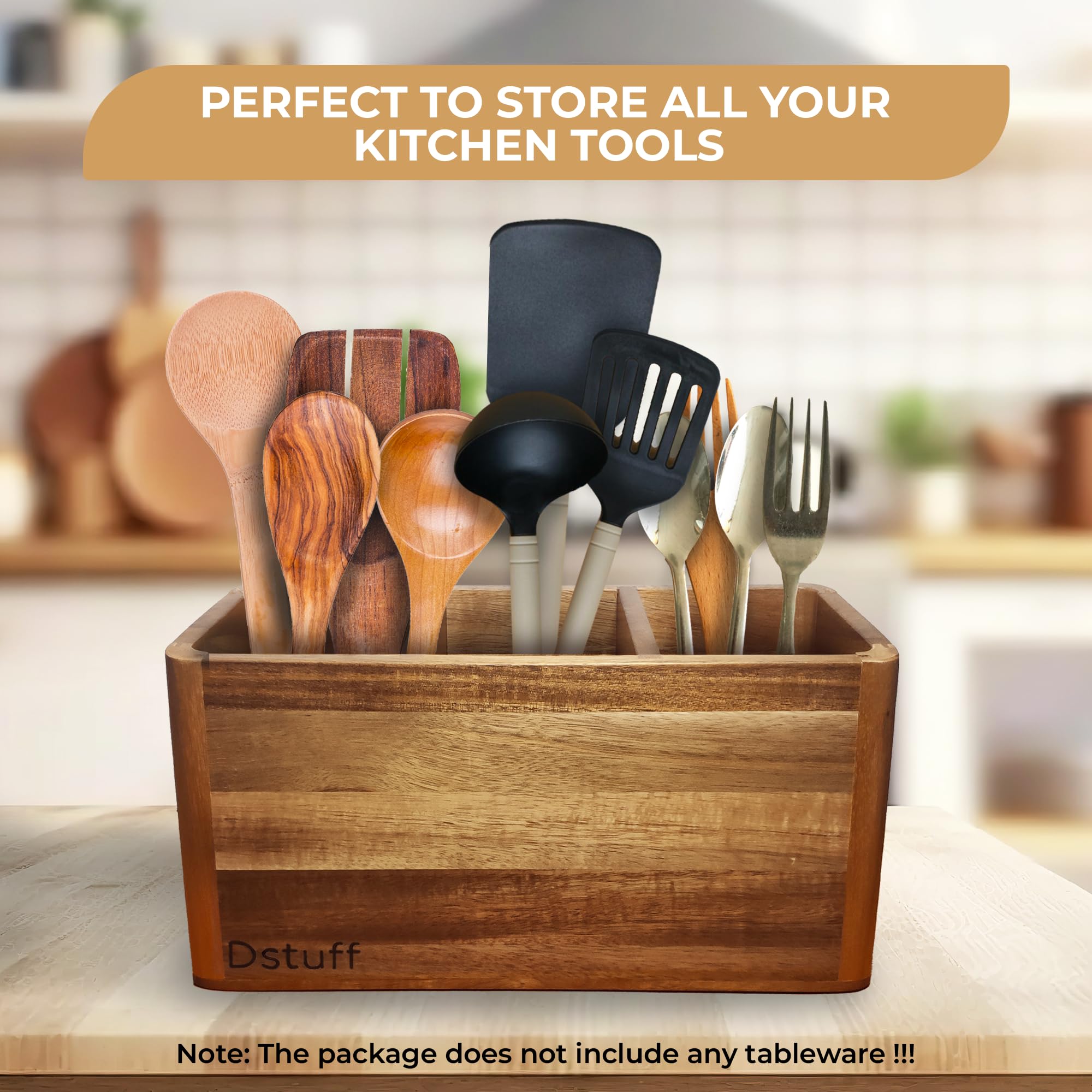 Suli Support D'ustensiles De Cuisine Extra Large Avec 3 Compartiments, Panier à Ustensiles D'angle Pour Comptoir, Organisateur D'ustensiles En Bois Pour Comptoir De Cuisine, Décoration De Ferme, Blanc