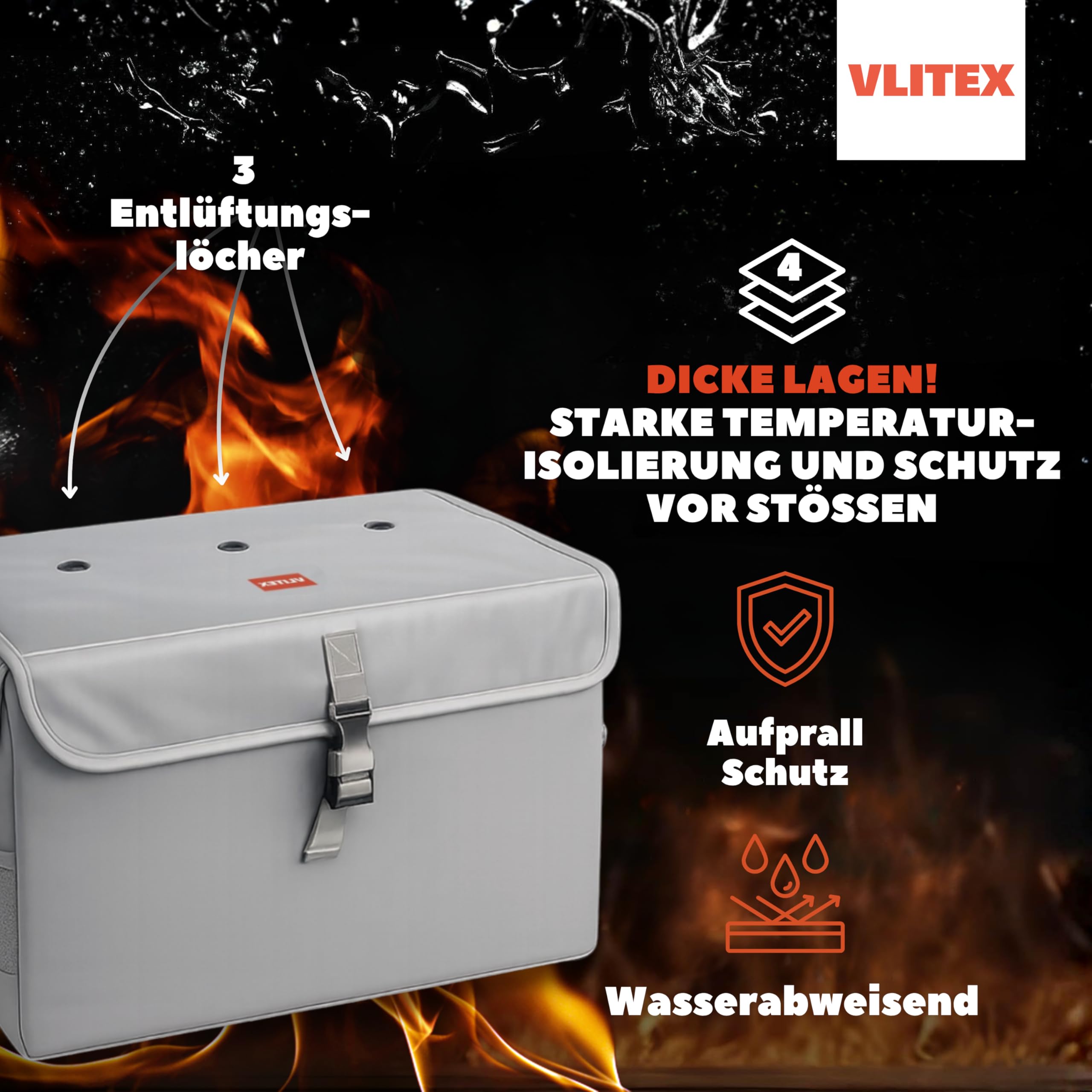 VLITEX Akku Sicherheitsbox XL – Lipo Safe Bag & Akku Aufbewahrungsbox – Hitzebeständige Akku Ladebox für Lithium Ionen Akkus – Sicherheits- und Brandschutzbox