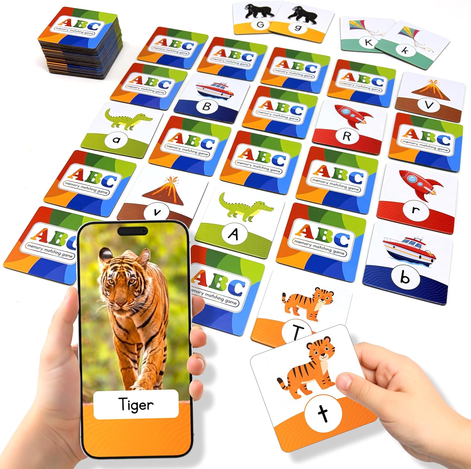 Alphabet Memory Matching Game for Kids | NFC Cards Interact with App | Tap to Explore Letters, Sounds & Real-World Videos | Preschool ABC Learning Game by Blu Jay