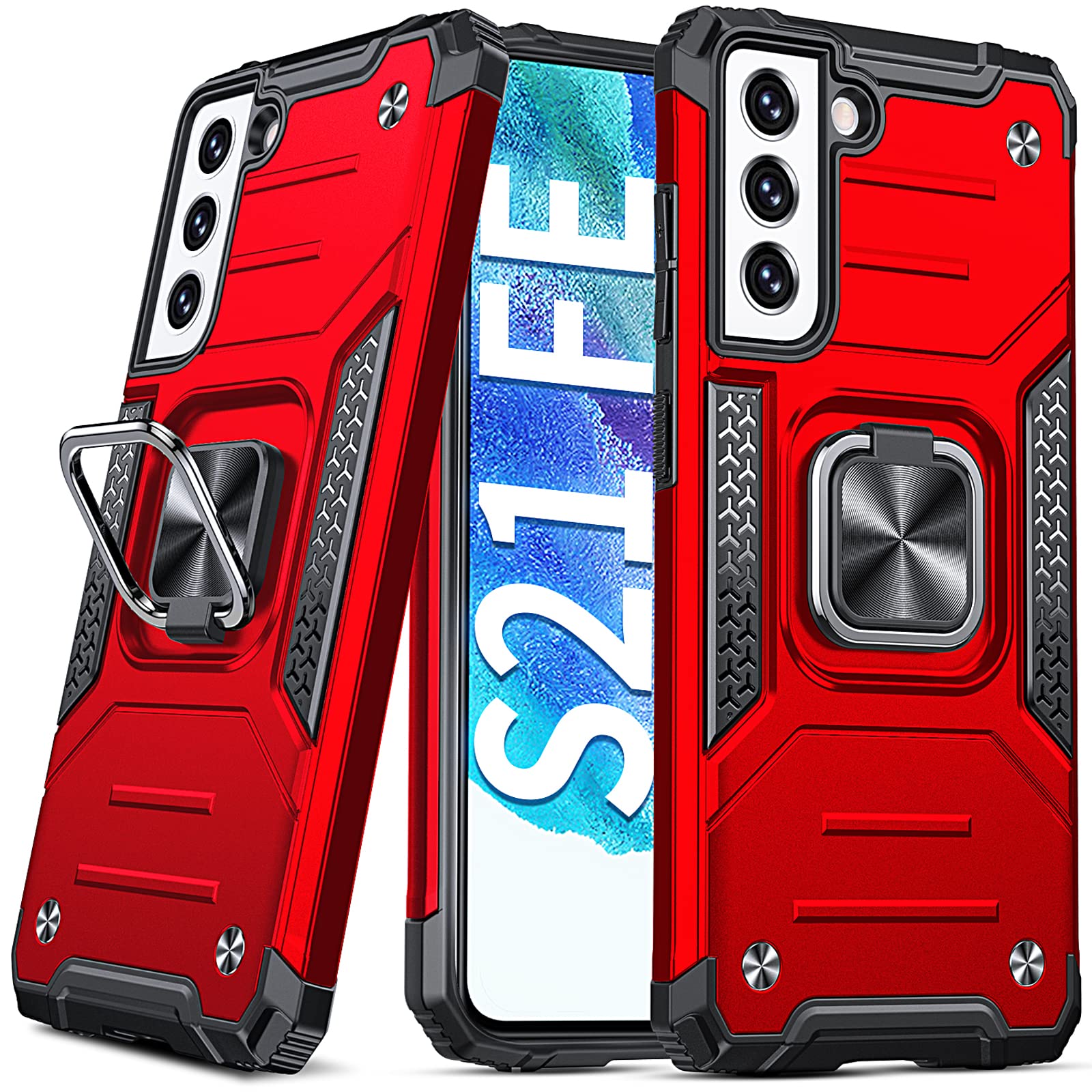 Anqrp Galaxy S21 FE Case, Military Grade Protective Phone Case Cover with Enhanced Metal Ring Kickstand [Support Magnet Mount] Compatible with Samsung