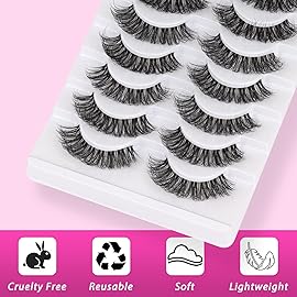 Veleasha Russian Strip Lashes with Clear Band Looks Like Eyelash Extensions D Curl Lash Strips 10 Pairs Pack (DT04)