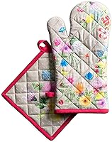 Vista 1 de Maison d' Hermine - Guante de horno de 7.5 x 13 pulgadas y agarradera de 8 x 8 pulgadas, 100 % algodón, resistente al calor, chef, cocinar, hornear