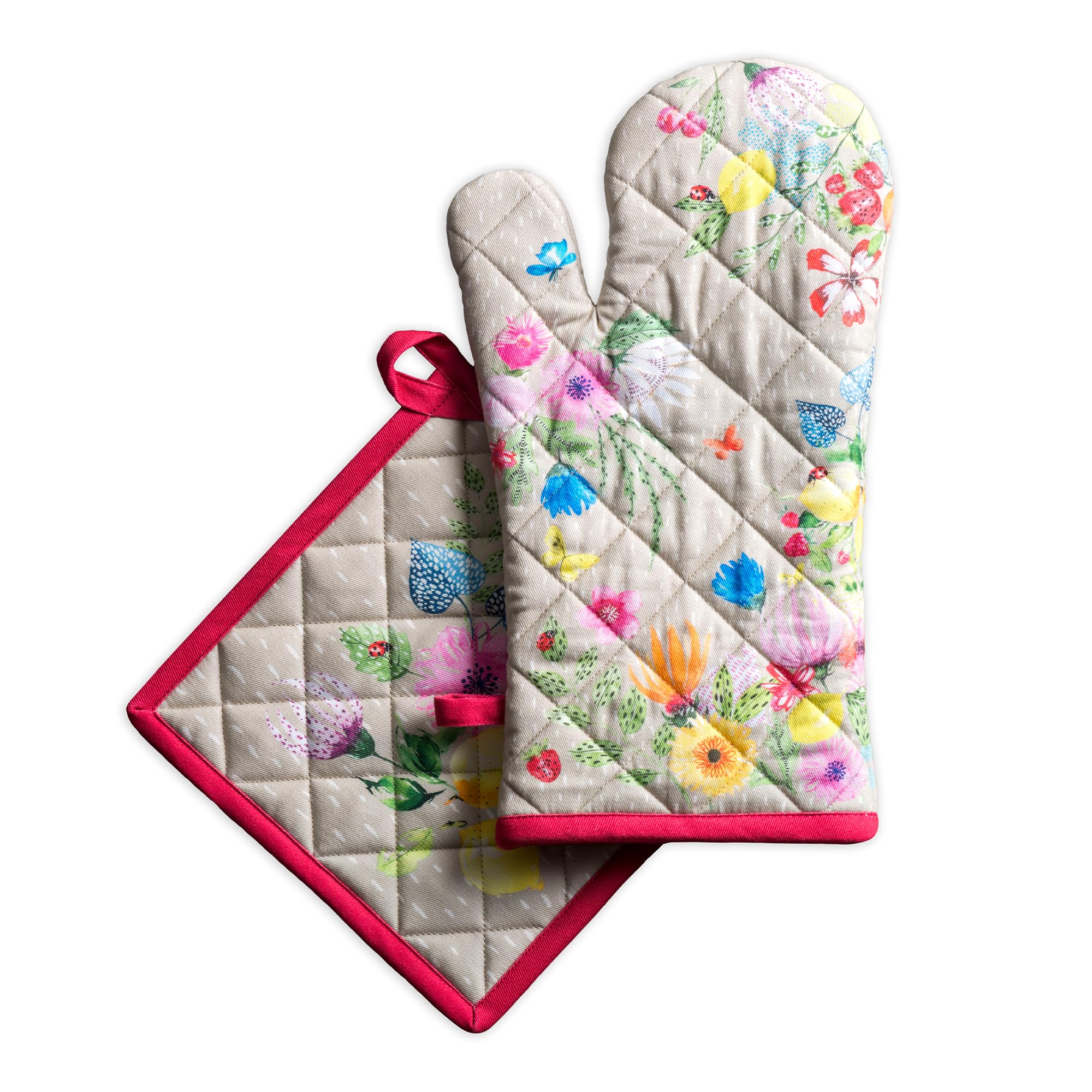Maison d'Hermine, set di guanti da forno e presine in 100% cotone (19,1 x 33 cm e 20,3 x 20,3 cm) resistenti al calore, per cucina, cottura e barbecue, morbidi, facili da usare, decorazioni pasquali