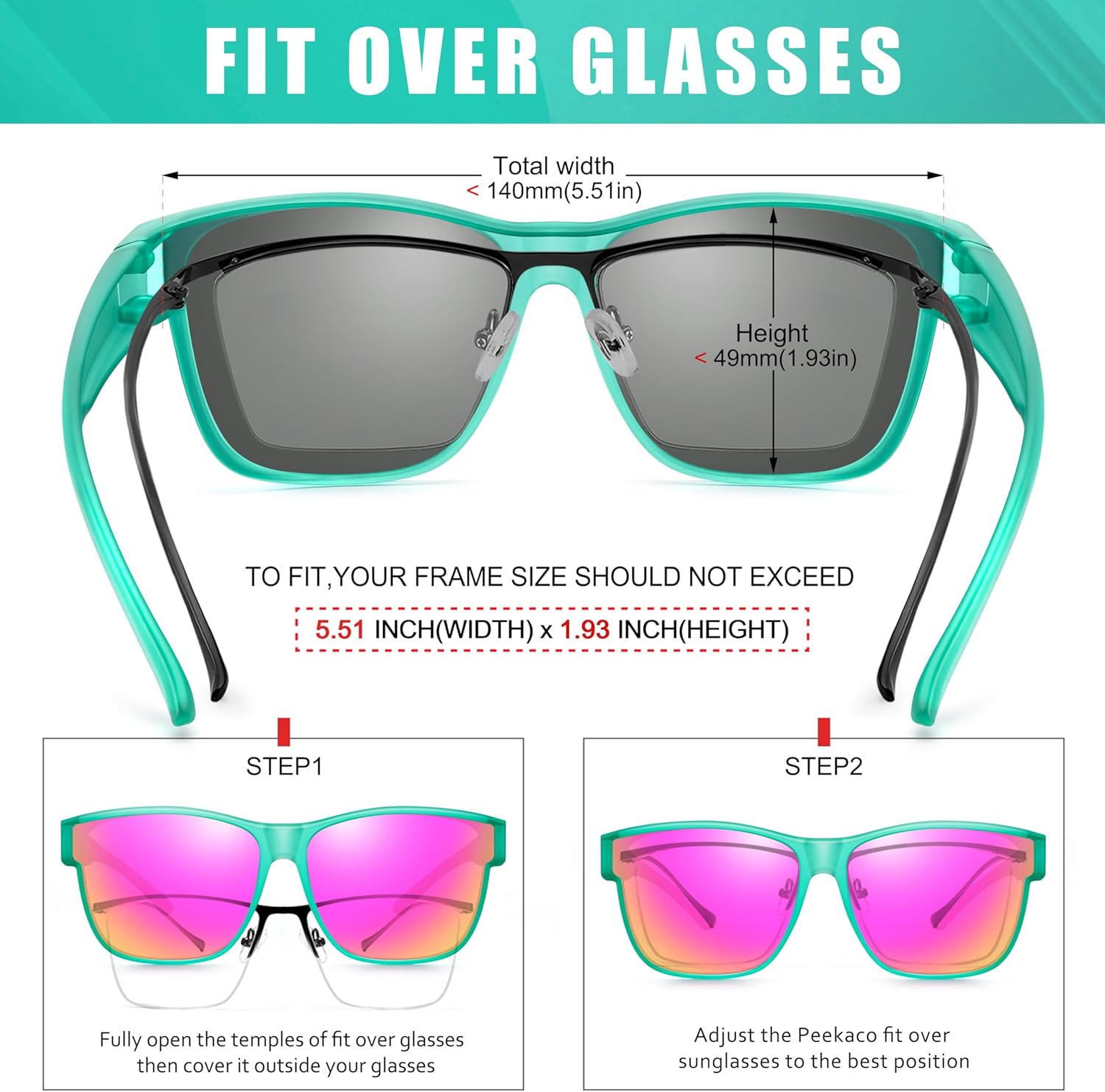 Polarized Sunglasses Fit Over Glasses for Women Men, Oversized Square Summer Shades UV400 Protection - Image 3