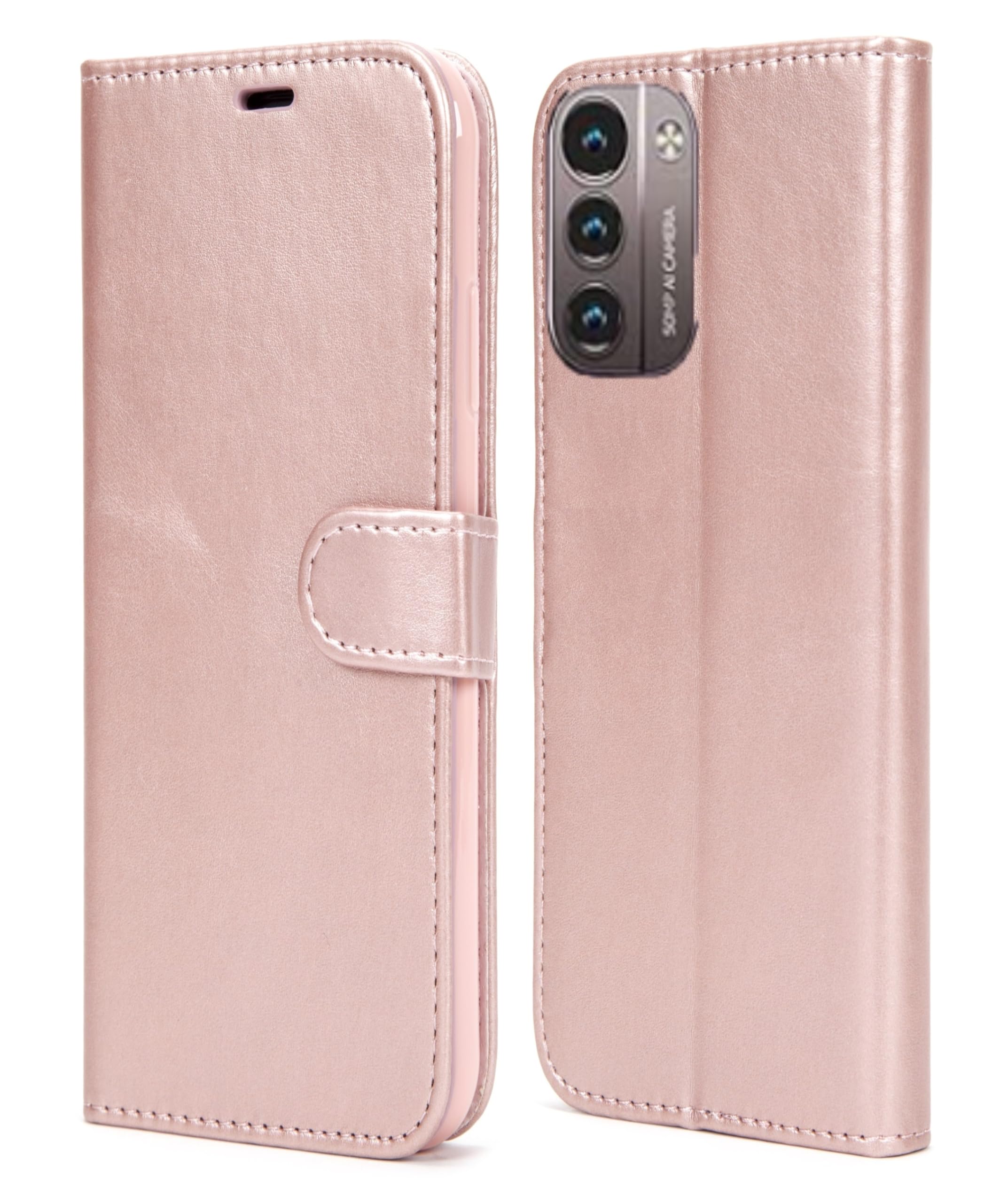 For Nokia G11 / Nokia G21 Phone Case Leather Flip Wallet Slim Book Magnetic Stand Phone Cover (Rose Gold)