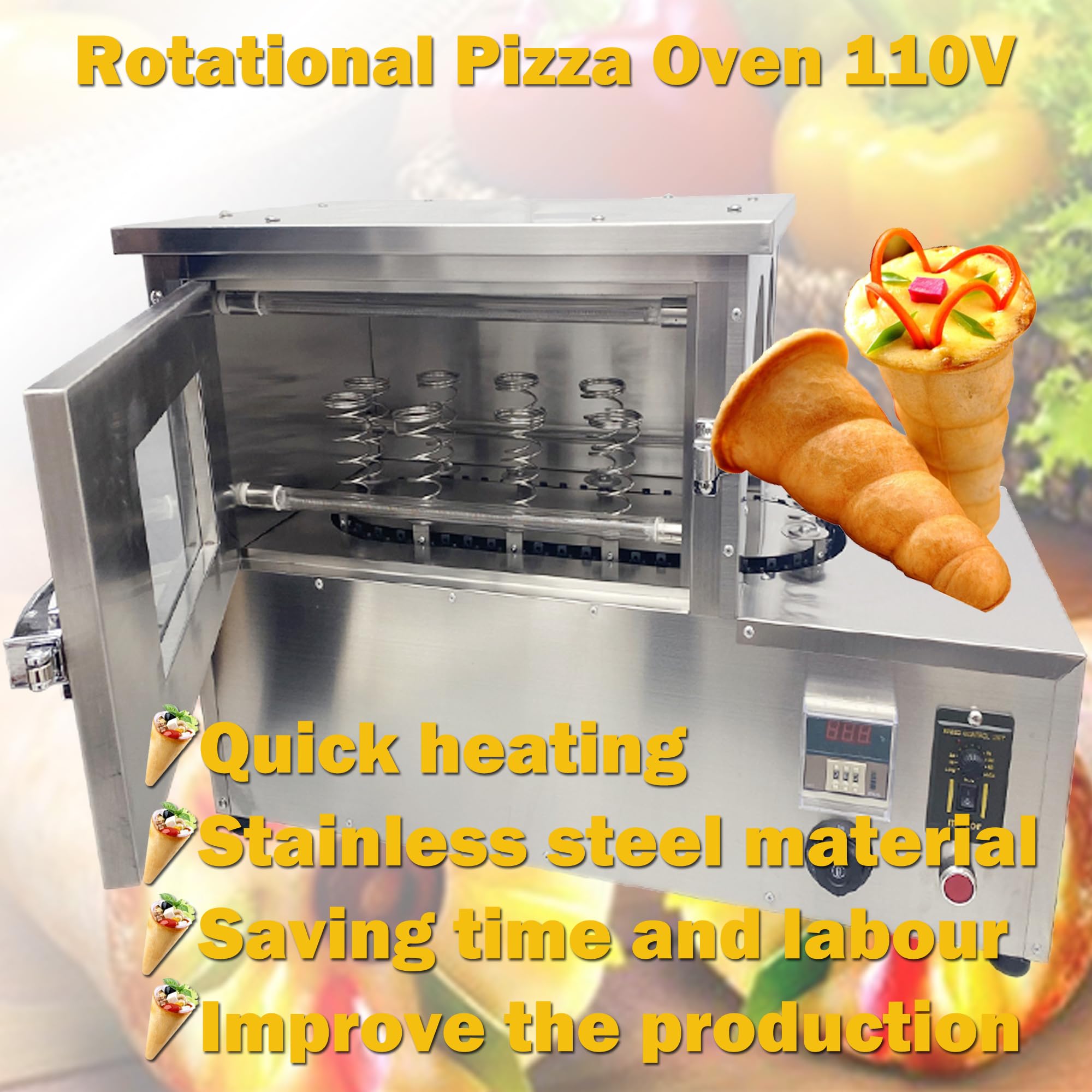 HQHAOTWU Stainless Steel Pizza Cone Oven with 12pcs Removable Bases Electric Rotational Countertop Pizza Oven 110V 2000W for Usage with Pizza Cone Making Machine