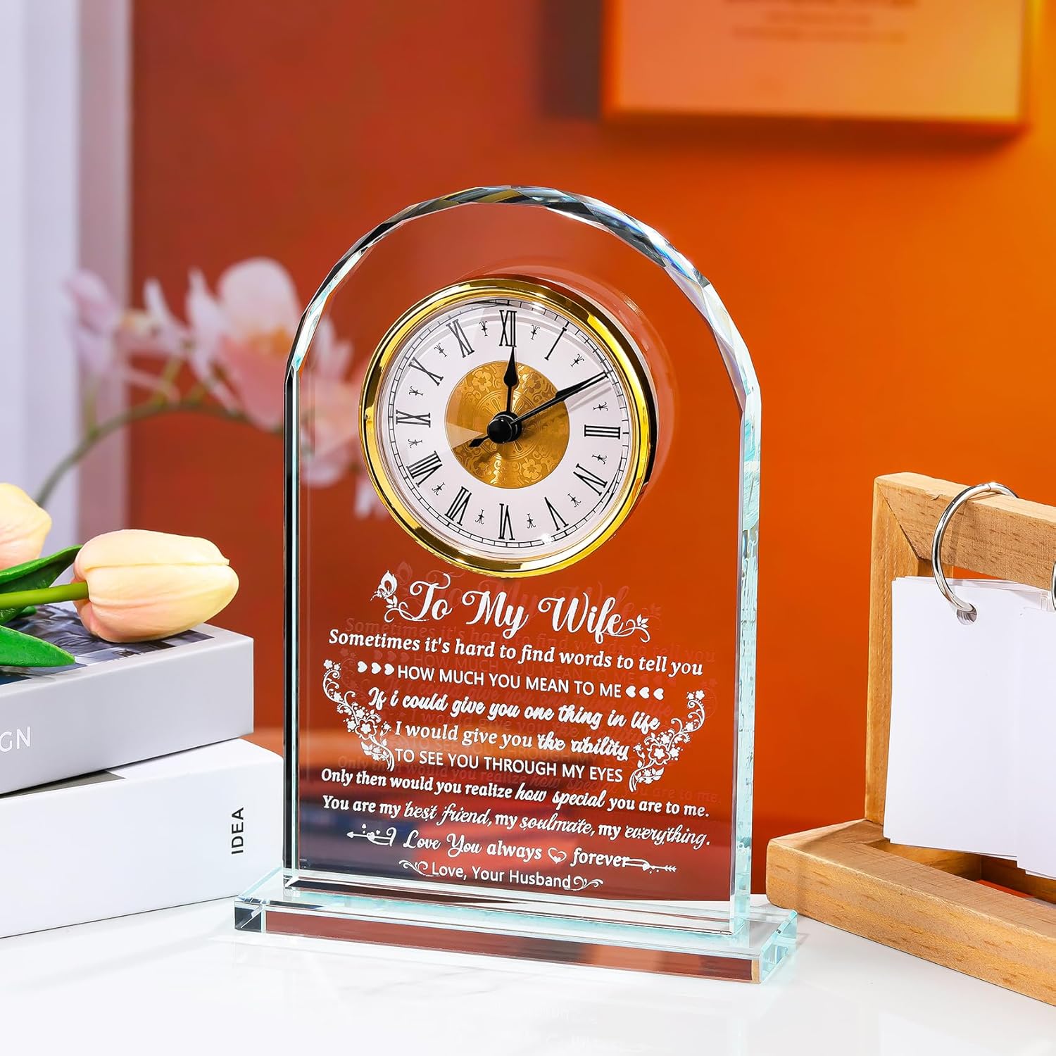 Gifts for Wife Romantic Anniversary Birthday Gift Ideas, Glass Clock to My Wife from Husband for Valentine's Day Christmas Mother's Day Crystal I Love You Keepsake Home Decor - Image 3