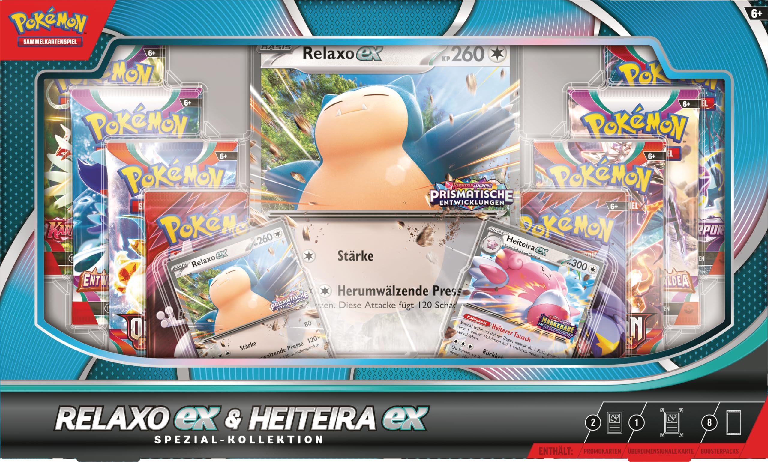 Pokémon-Sammelkartenspiel: Spezial-Kollektion Relaxo-ex & Heiteira-ex (2 holografische Promokarten, 1 überdimensionale Karte & 8 Boosterpacks)