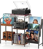 QLEARSOUL 3-Tier Vinyl Record Stand & Player Table - Spacious Left/Right Storage for Living Room Bedroom