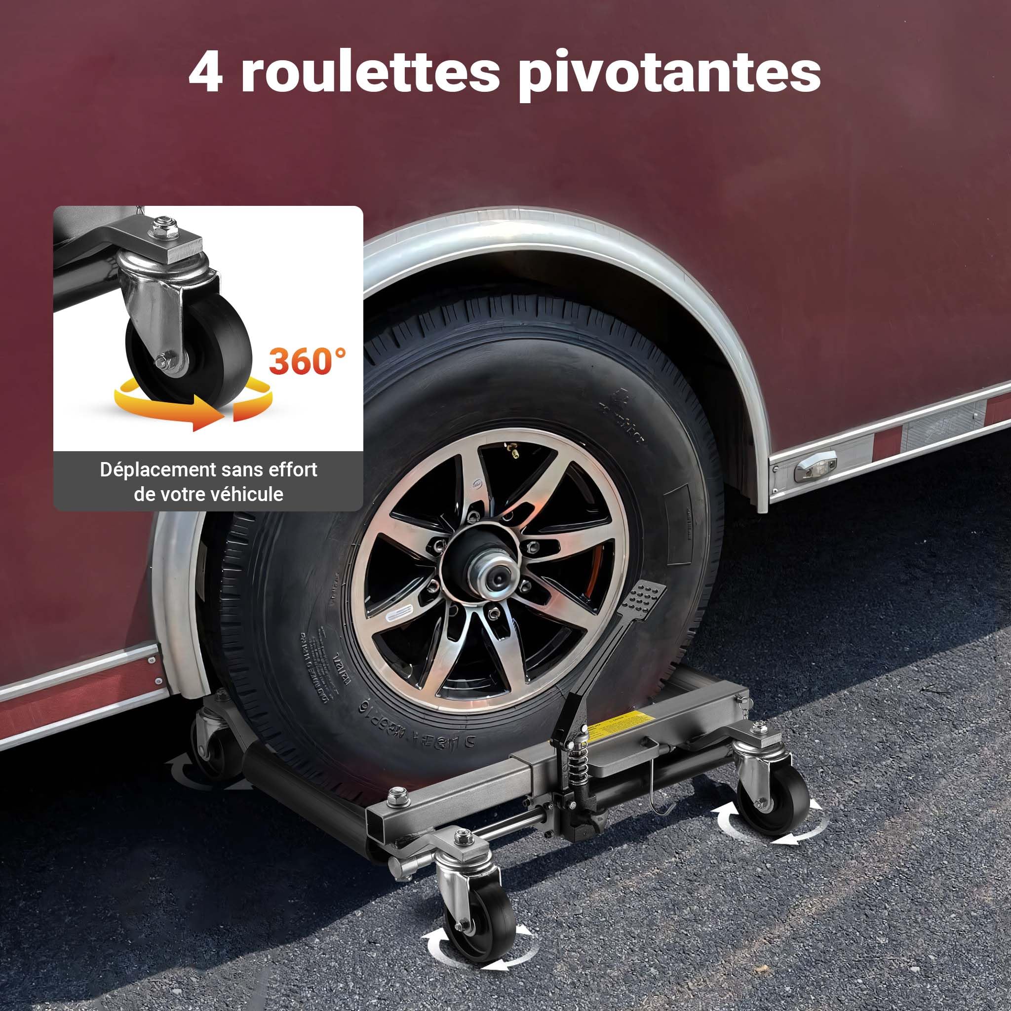 Wiltec Jeu Chariot de déplacement 2x Cric Go Jack Hydraulique 680kg par Cric Largeur de pneu 30 cm Taille 620 x 540 x 330 mm Noir argenté Goupille Sécurité Lève voiture Atelier Garage