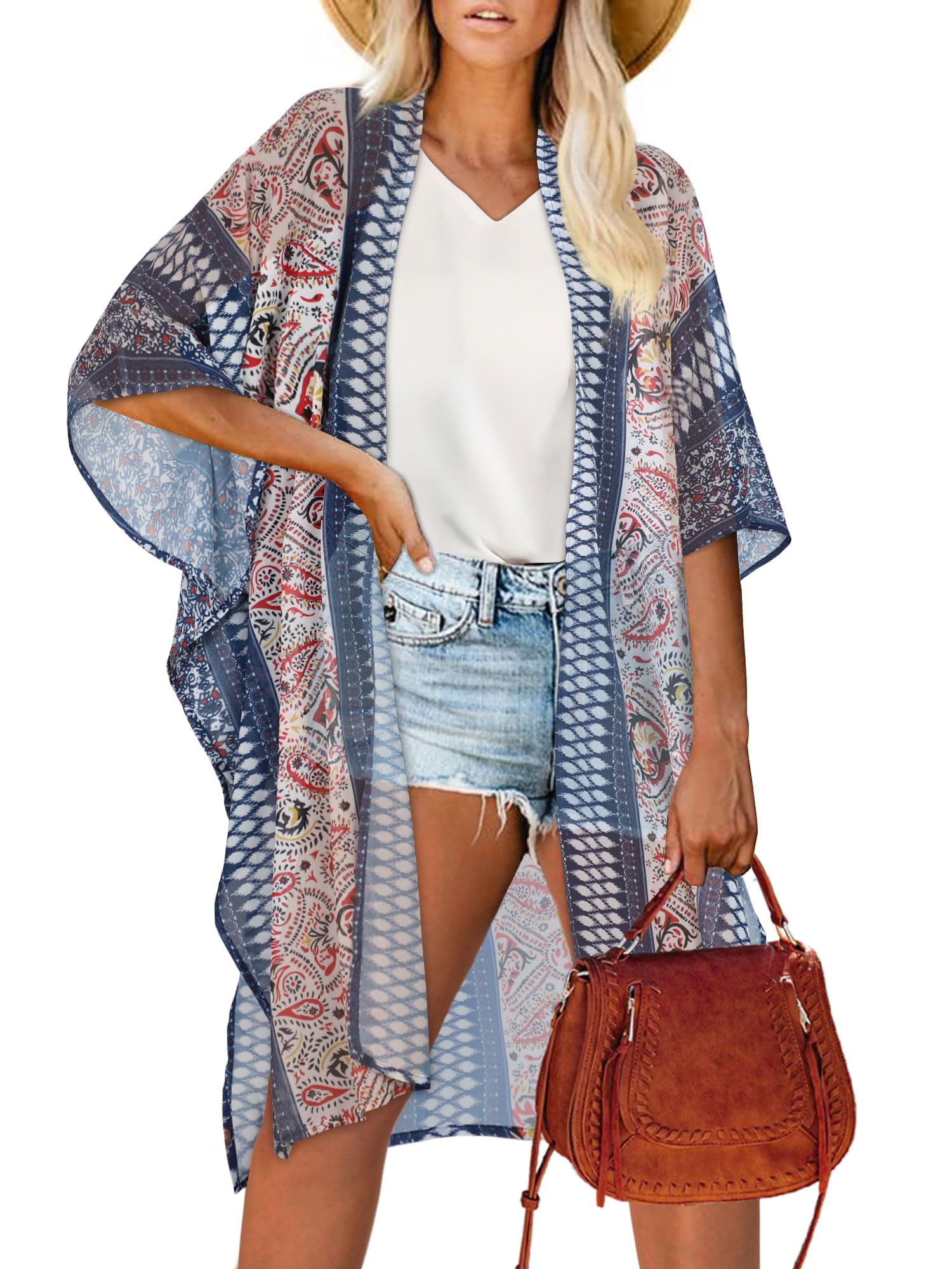 rosemiaWomen's Kimono Beach Cover up for Summer Bathing Suits Cardigans Casual Loose Swimwear