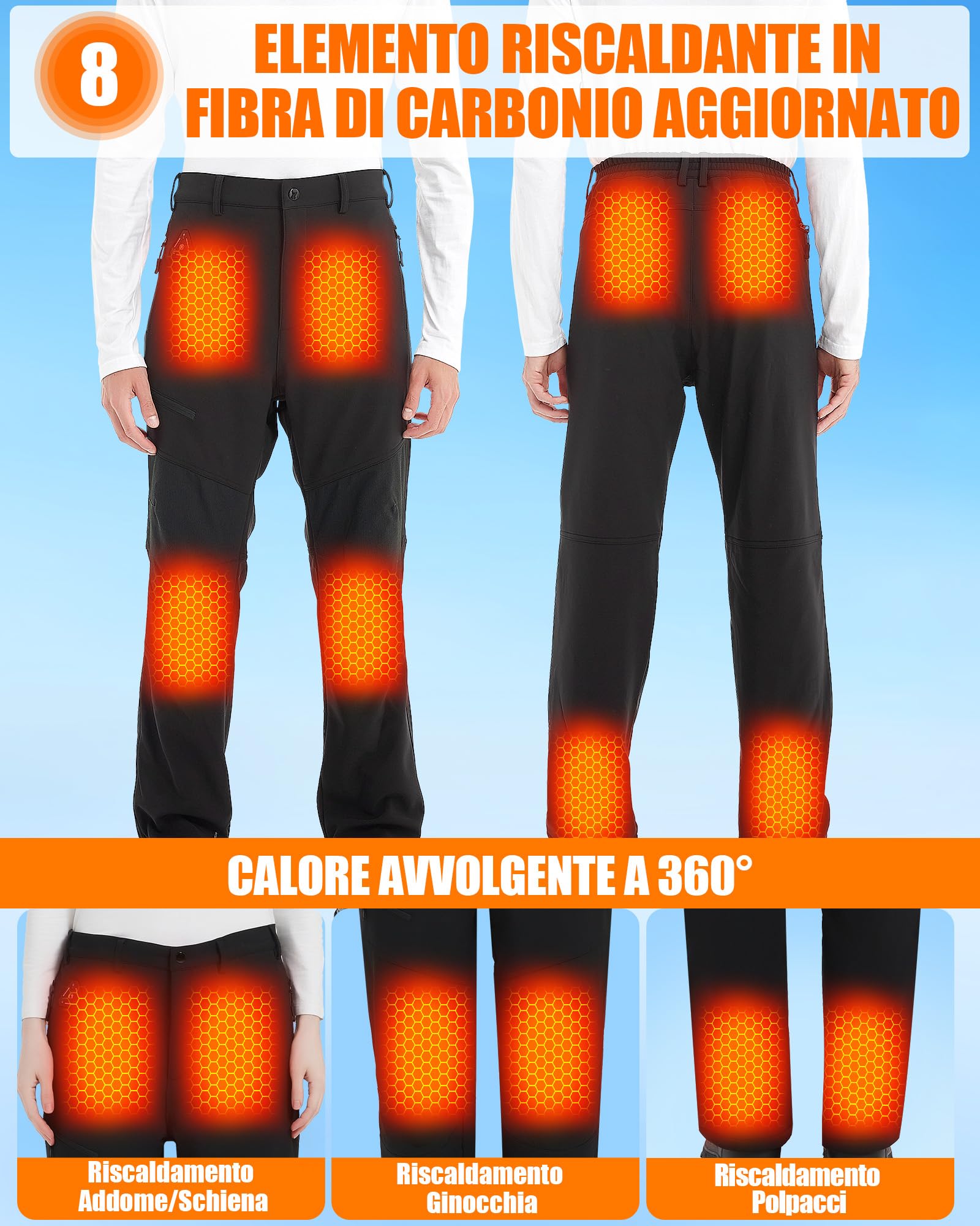 CYCYHEAT Pantaloni Riscaldati Uomo & Donna con Batteria 7,4V 20000mAh e Controllo 4-in-1 – Pantaloni Termici Impermeabili Tecnologia