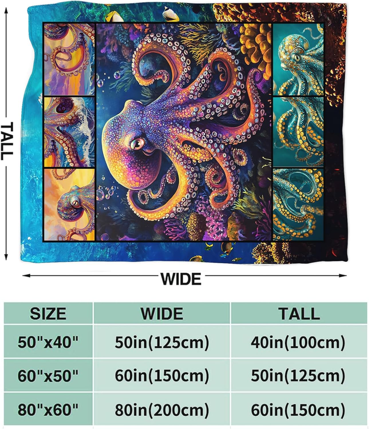 Octopus Throw Blanket Ultra Soft Flannel Blanket Gifts for Women Girls Men Boys Lightweight Cozy Blankets Gift for Women and Men Couch Sofa Bed 50" x 40" - Image 3