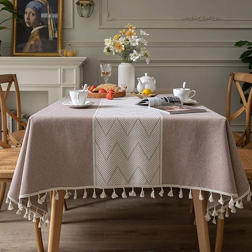 VKEID Protector de mantel rectangular con diseño de ondas de borla, cubierta de mesa de jacquard para fiesta de Wdining Navidad, cocina, comedor,
