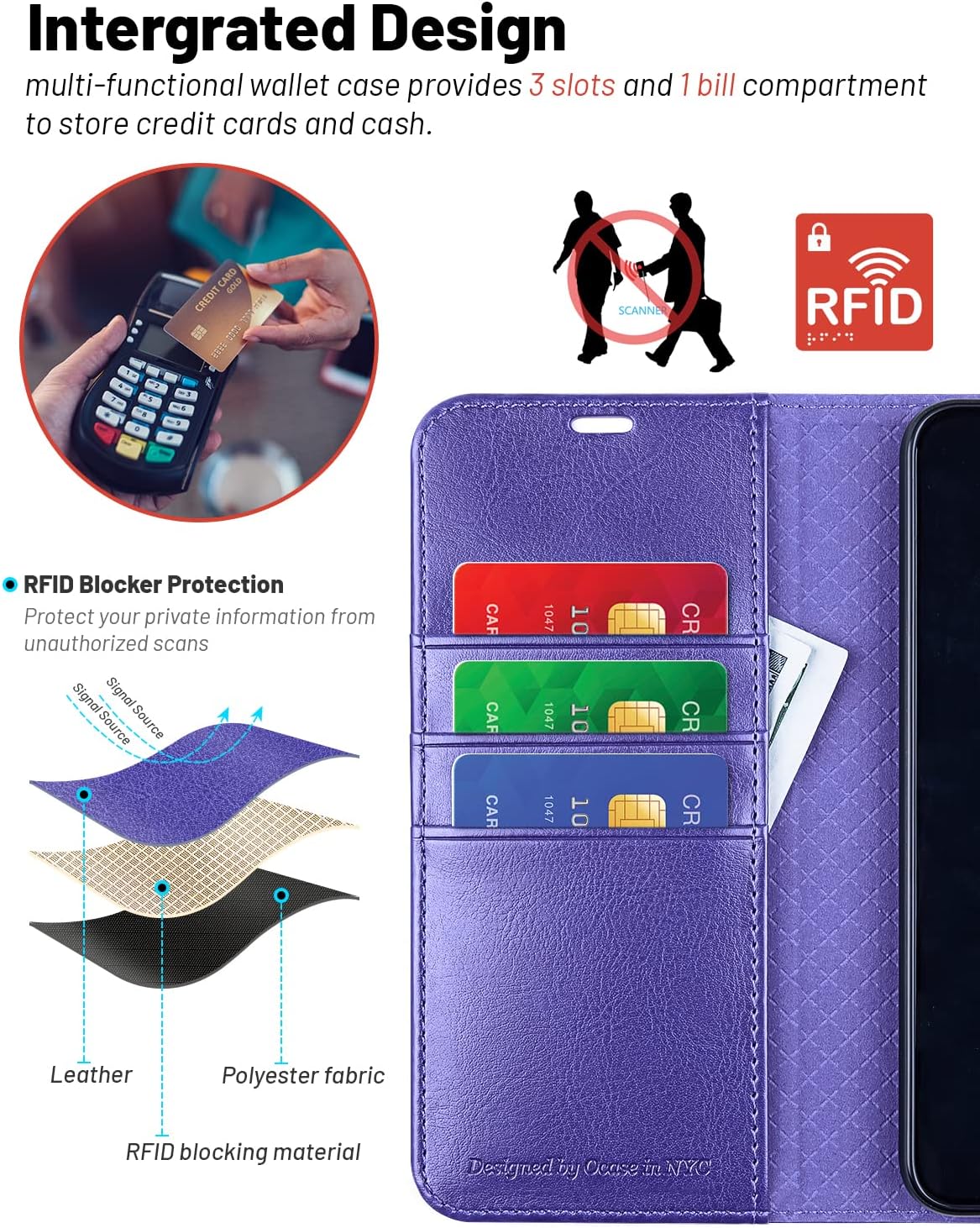 OCASE Compatible with Galaxy S23 5G Wallet Case, PU Leather Flip Folio Case with Card Holders RFID Blocking Kickstand [Shockproof TPU Inner Shell] Phone Cover 6.1 Inch (2023) -Purple