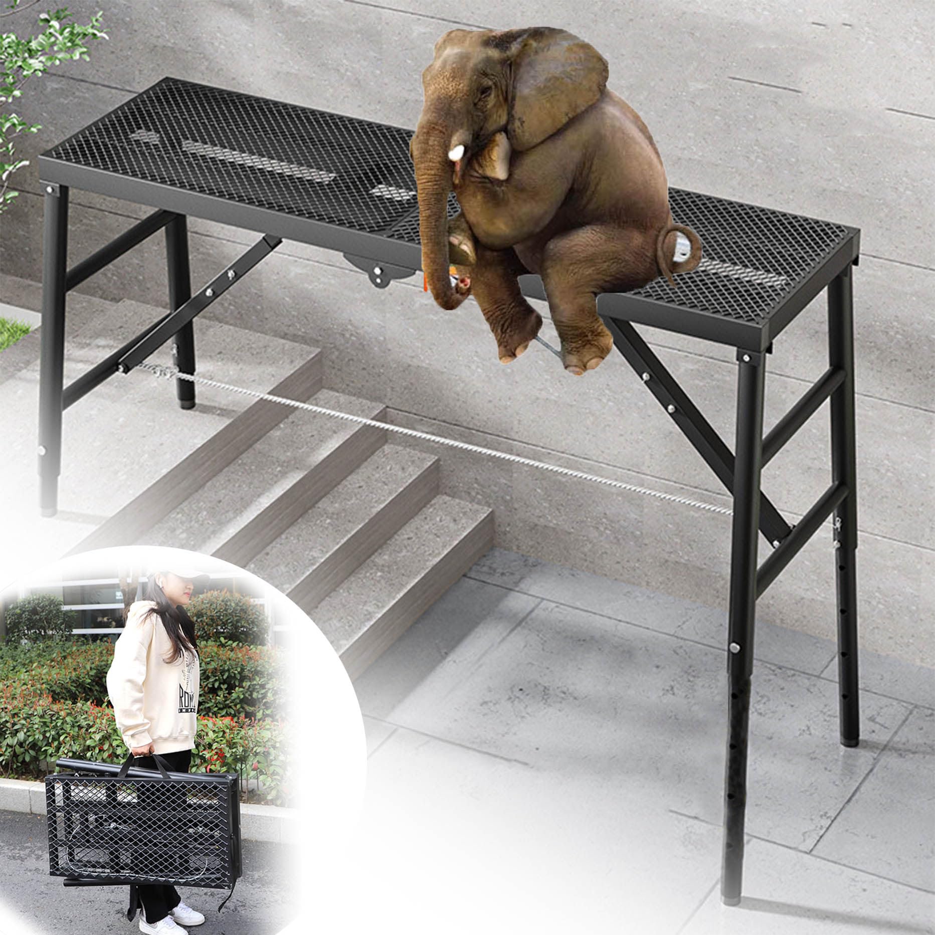 Scaffolding Work Platforms, Folding Work Platform Step Ladders Scaffold Tower Stool Bench Adjustable Height 800 Lbs Load(180 * 40cm)