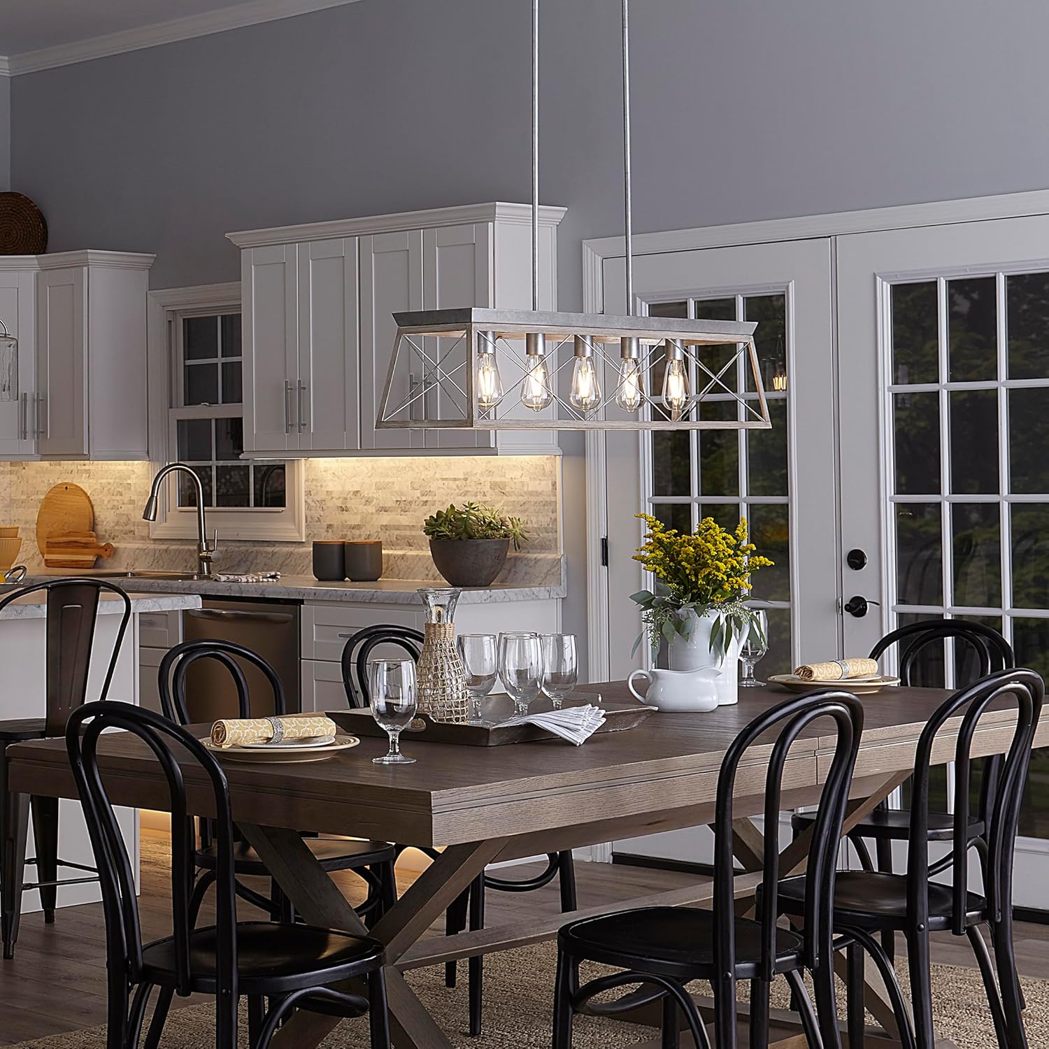 Progress Lighting Briarwood Collection 5-Light Dining Room Light Fixture, Farmhouse Style Modern Chandelier for Kitchen and Dining Room, 38" by 9", Bleached Oak