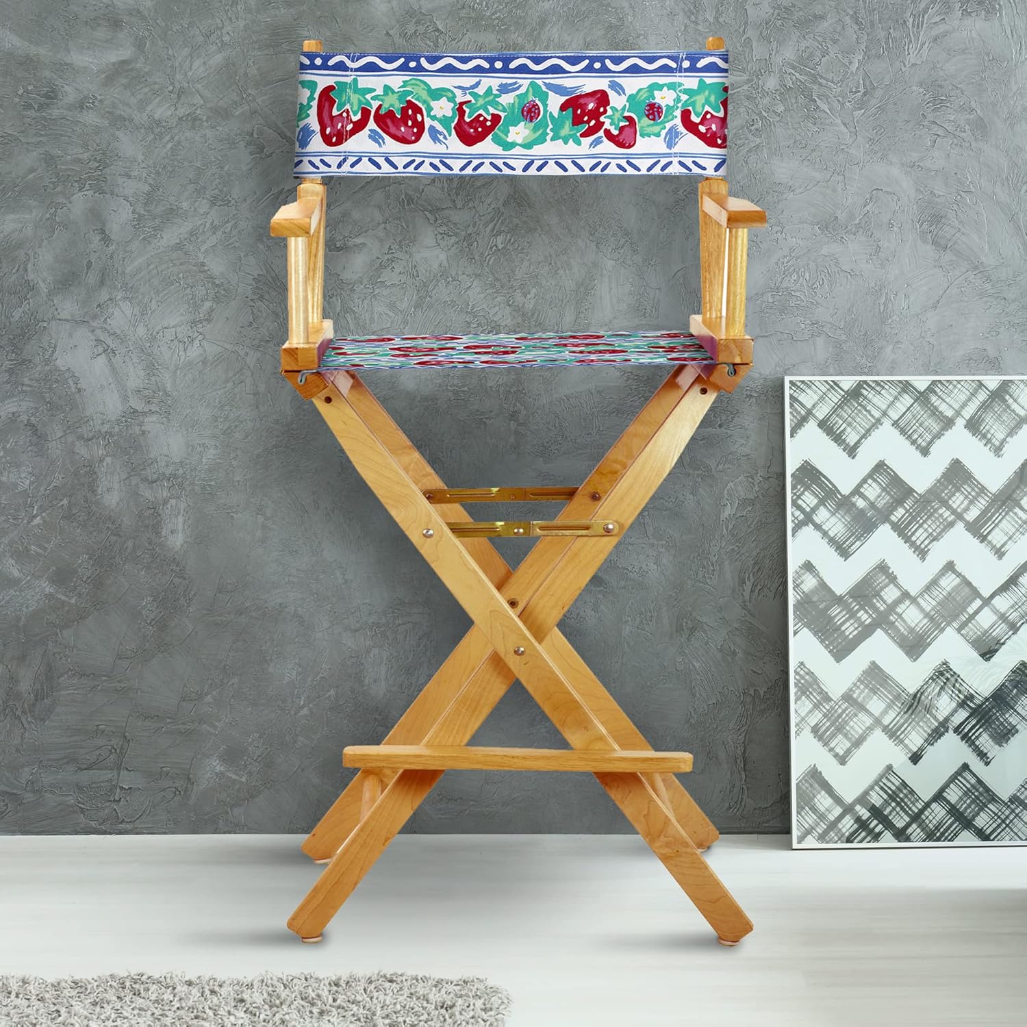 Casual Home 30" Director's Chair Natural Frame-Strawberry Park