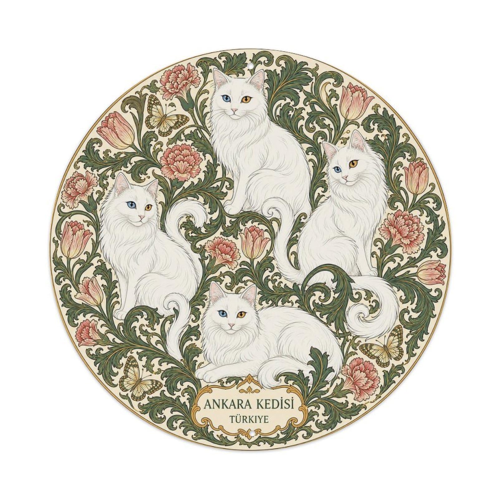 Botanical Ankara Cat Turkish Pet Pattern Metal Tin Sign